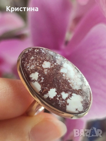 Сребърен пръстен с Конски Яспис, снимка 2 - Пръстени - 54015859