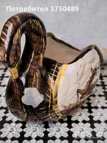 Декоративна порцеланова кашпа във формата на лебед, снимка 3 - Колекции - 53901631