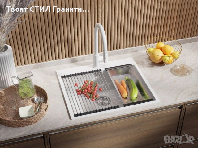 Кухненска Мивка от гранит  Осло XL 500 x 580 mm - Бял, снимка 5 - Други - 37573375