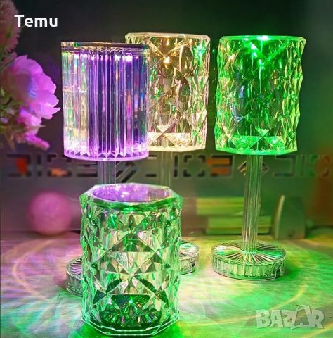 LED RGB сензорна настолна кристална лампа с функция за 16 цвята и дистанционно управление, снимка 3 - Лед осветление - 45699639
