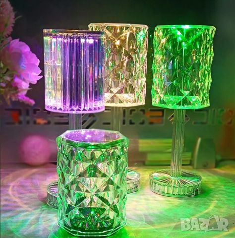 LED RGB сензорна настолна кристална лампа с функция за 16 цвята и дистанционно управление, снимка 3 - Лед осветление - 45699639