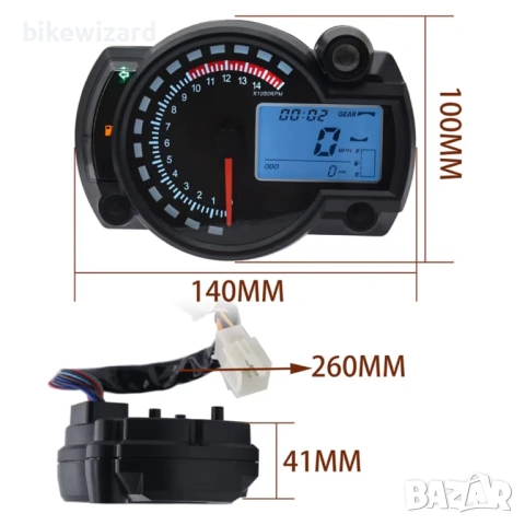 Цифров скоростомер за мотоциклет LCD тахометър 0–299 км/ч 14000 об/мин 7-цветна подсветка – RX2N НОВ