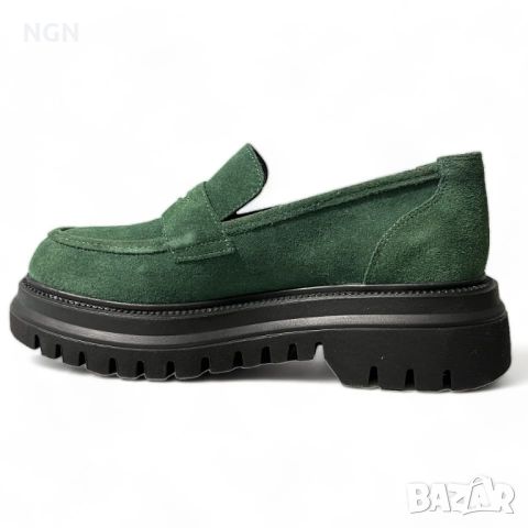 Модерни дамски лоуфъри в тъмно зелен естествен велур с класическа визия , снимка 10 - Дамски ежедневни обувки - 45082733