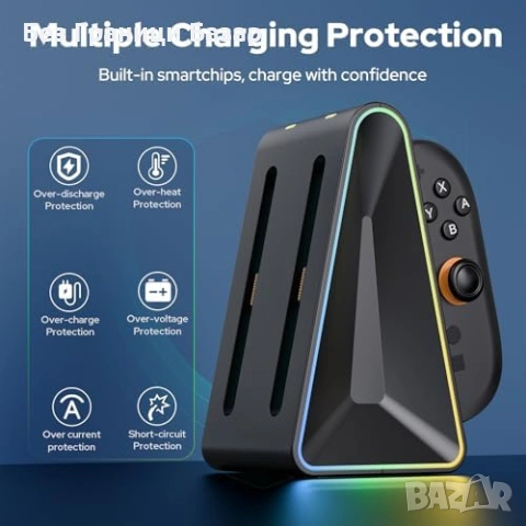 Нова Switch 2 Joy-Con зарядна док станция 4 контролера магнитна RGB, снимка 4 - Аксесоари - 53698609