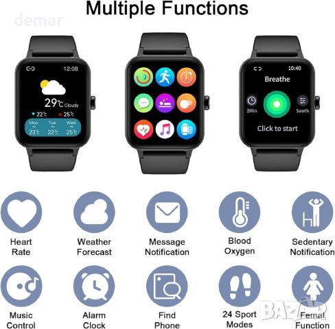 Смарт часовник IOWODO, монитор за сърдечен ритъм и сън, кислород в кръвта, IP68, iOS Android, снимка 6 - Смарт гривни - 45420089