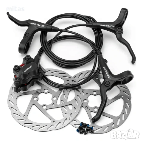 Комплект хидравлични дискови спирачки ABSOLUTE + 160мм дискове, снимка 4 - Части за велосипеди - 53765655
