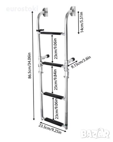 Стълба за лодка, 4 стъпала, неръждаема стомана, сгъваема, сребриста. 88 см, снимка 2 - Аксесоари и консумативи - 53155383