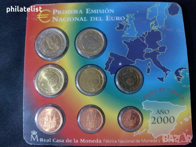 Испания 2000 – Комплектен банков евро сет от 1 цент до 2 евро – 8 монети BU, снимка 2 - Нумизматика и бонистика - 45544550