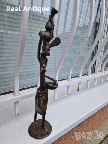 Страхотна антикварна африканска бронзова фигура статуетка пластика , снимка 4 - Статуетки - 54214186