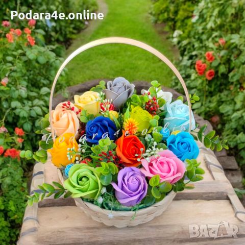 Ароматен букет от сапунени рози в кошница. Идеален подарък за всеки повод. , снимка 7 - Декорация за дома - 46293787