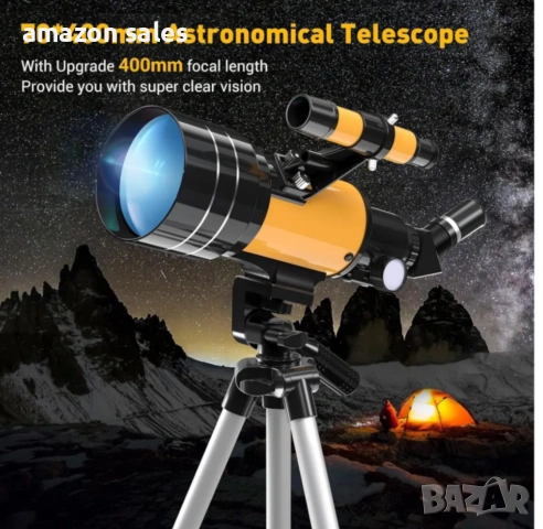 70 мм телескоп,апертура 400мм(20X-200X),астрономически,статив,адаптер телефон,дистанционно нов, снимка 6 - Обективи и филтри - 54237574