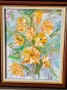 Маслена картина "Слънчогледи" с авторско стихче към нея, снимка 2
