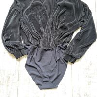 Черно еластично парти официална рипс V образно боди деколте с прехлупване , снимка 3 - Блузи с дълъг ръкав и пуловери - 45750549