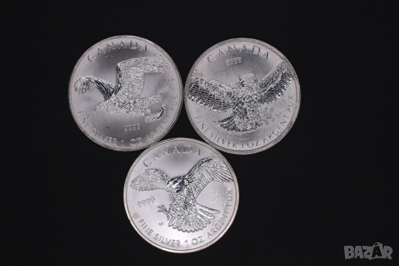 Кленов лист, Канада - серия  - 3 х 1 oz / унция, инвестиционно сребро, снимка 1