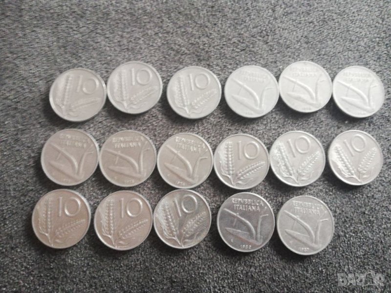 лот от 17 монети от 10 италиянски чинтезими различни години, снимка 1