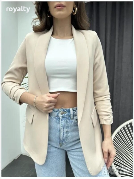 Дамско бежово макси сако, снимка 1