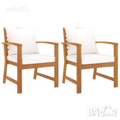 vidaXL Градински столове, 2 бр, кремави възглавници, акация масив（SKU:311831, снимка 1