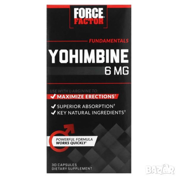 Force Factor Йохимбин, 6 mg, 30 капсули, снимка 1