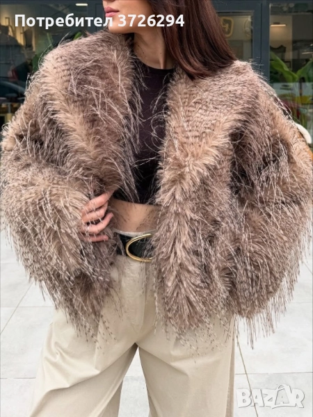 Палто с косъм с капучино нюанс , снимка 1