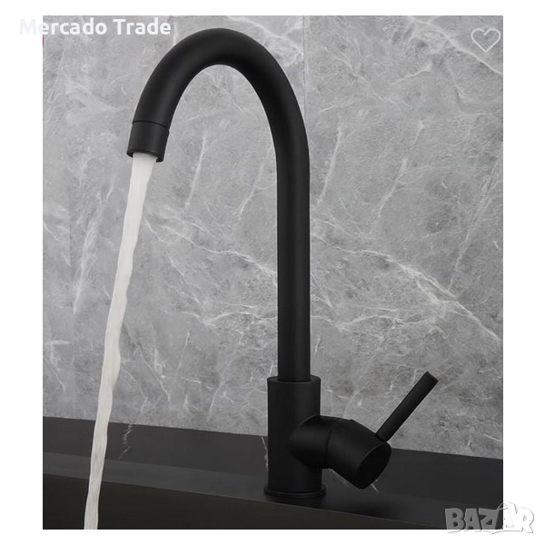 Кухненски смесител за мивка, Неръждаема стомана, Черен, снимка 1