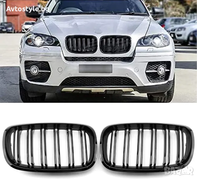 Двойни бъбреци за BMW X5, X6,X5 E70 / X6 E71. Черен Лак, снимка 1