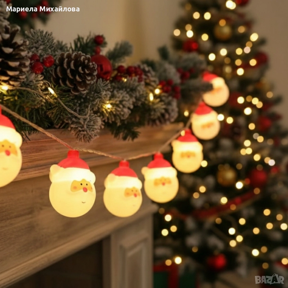 Коледна украса, светещи LED лампички с Дядо Коледа SD19, снимка 1