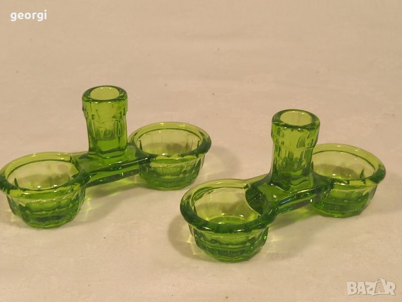 антикварна стъклена солница зелено стъкло, снимка 1