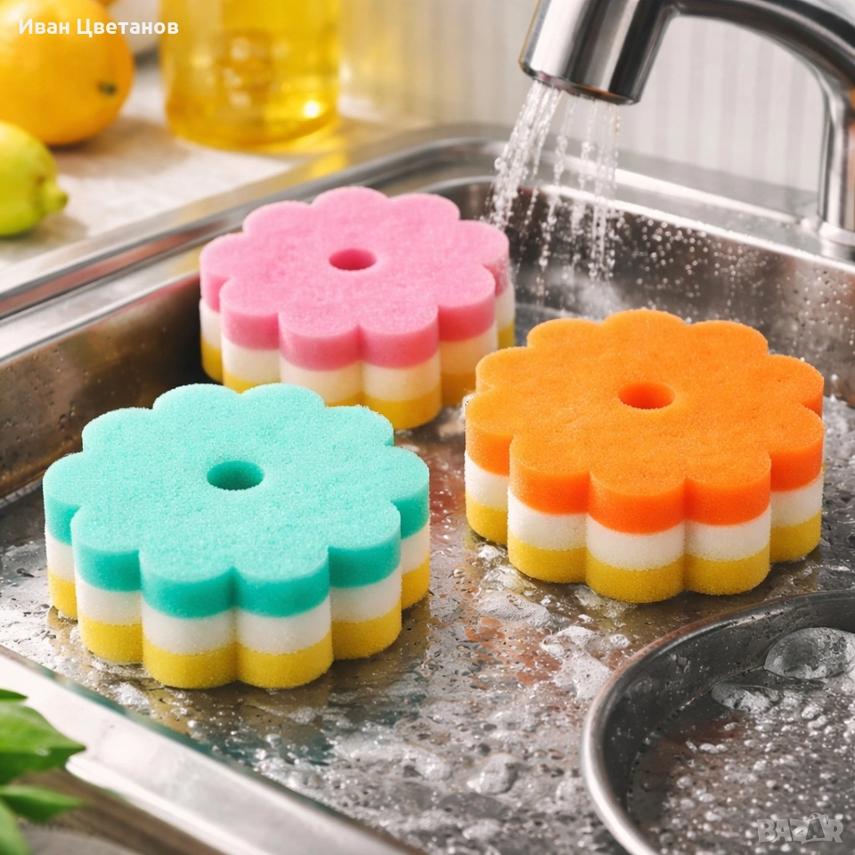 Комплект 3 броя гъби за миене на съдове – леки, ефективни и бързосъхнещи, снимка 1