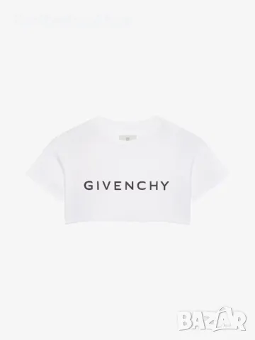 GIVENCHY White Archetype Logo Print Cropped Дамска Тениска size L, снимка 2 - Тениски - 46950646