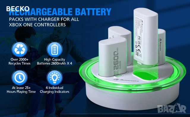Батерии и зарядна станция за контролери Xbox, снимка 12 - Аксесоари - 53567224