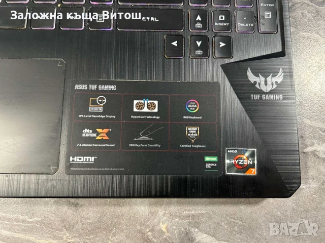 Лаптоп Asus Tuf Gaming FX505D AMD Ryzen 7 3750H 8Gb RAM 1Tb SSD, снимка 4 - Лаптопи за игри - 50448212