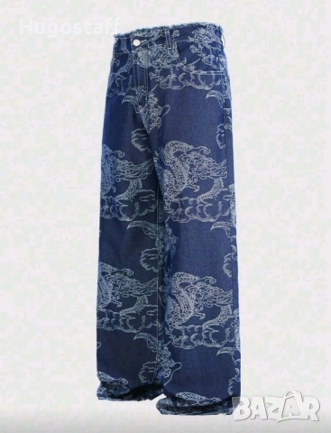 Нови baggy дънки панталони Casual Loose Fit Jeans дракони Л/хл 34, снимка 2 - Дънки - 51821915