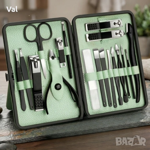 Комплект за маникюр от 18 части в елегантен зелен калъф, снимка 8 - Други - 53892508
