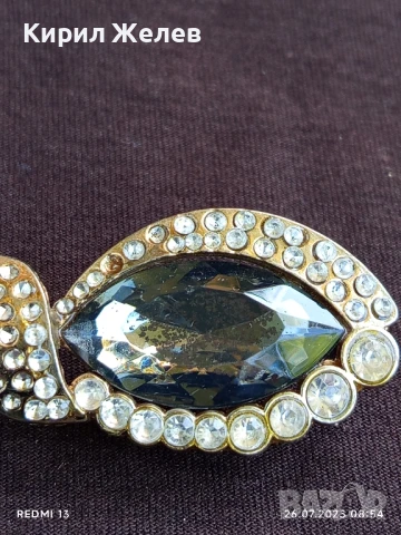 Ретро брошка тип папионка с сребристи кристали и зелени полу скъпоценни камъни 38846, снимка 4 - Антикварни и старинни предмети - 51145823