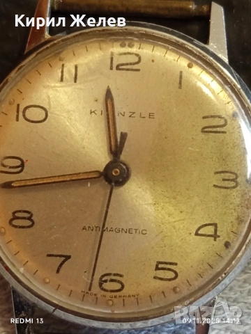 Стар механичен часовник Kienzle ANTI-MAGNETIC GERMANY работи 51436, снимка 3 - Антикварни и старинни предмети - 52350974