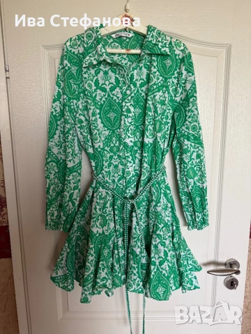 Нова зелена ежедневна елегантна рокля zara Zara Зара 100 % памук памучна разкроена  , снимка 8 - Рокли - 52841097