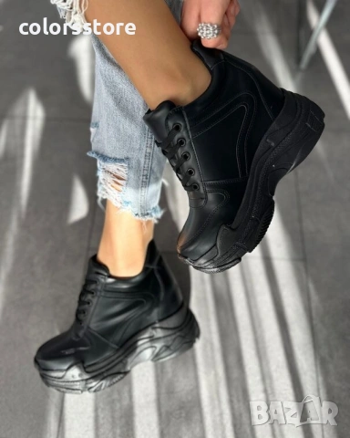 Кецове на платформа - черна кожа - PA100 