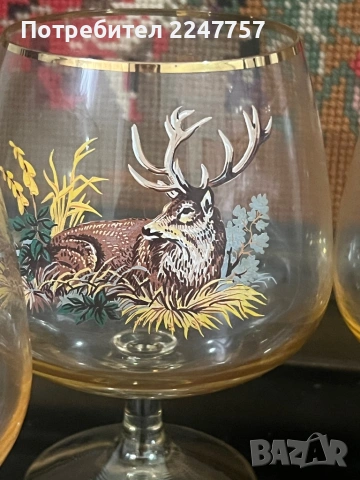 Кристални чаши Ловен мотив 500 мл, снимка 3 - Антикварни и старинни предмети - 53056776