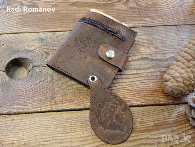 Ръчно изработен мъжки кожен портфейл+ ключодържател , снимка 3 - Портфейли, портмонета - 53936419