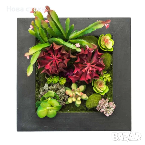 Цветна аранжировка в дървена рамка, снимка 1