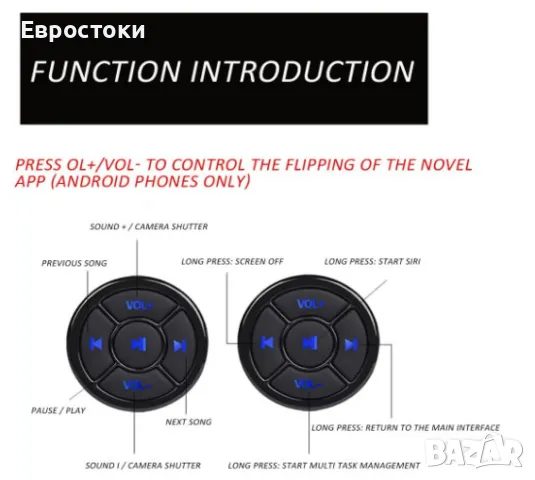 Bluetooth Media Button - безжично Bluetooth медийно дистанционно управление за телефон, снимка 3 - Селфи стикове, аксесоари - 47134206