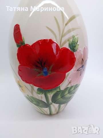 Голяма порцеланова ваза с ръчно рисувани цветя, снимка 2 - Антикварни и старинни предмети - 45068494