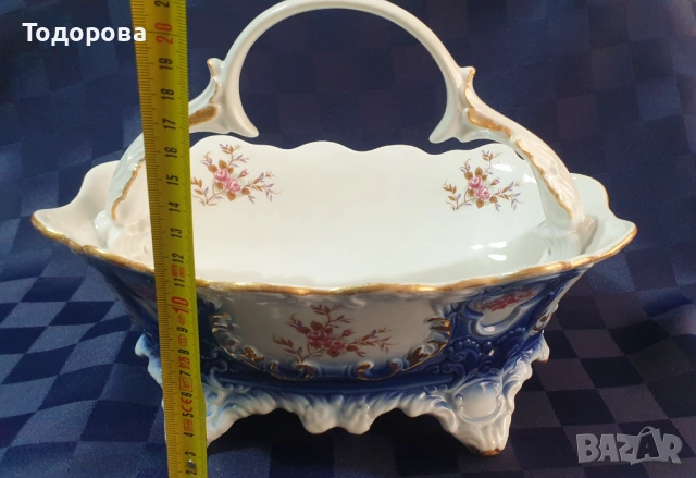 Барокова порцеланова фруктиeра с крачета-ARPO, снимка 7 - Антикварни и старинни предмети - 53927501
