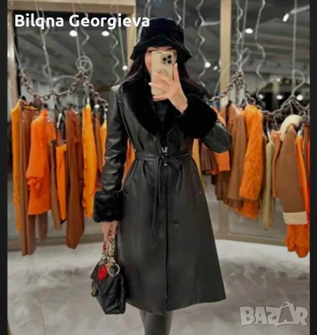 Дамско дълго кожено палто, снимка 4 - Палта, манта - 53191221