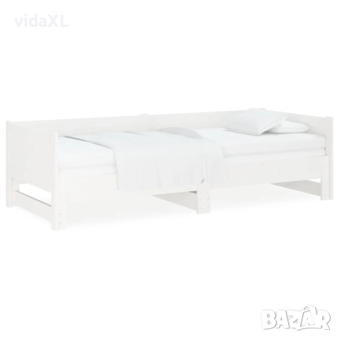 vidaXL Разтегателна кушетка, бяла, борово дърво масив, 2x(90x190) см(SKU:820263), снимка 1