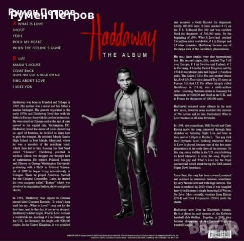 HADDAWAY - The Album - Limited Edition GOLD VINYL - 180 Gram, снимка 3 - Грамофонни плочи - 51587829