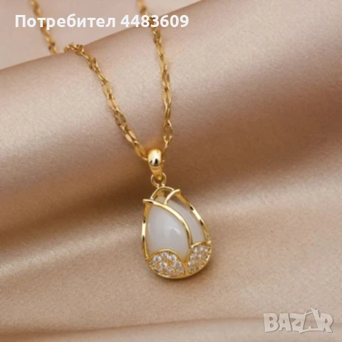 Позлатено колие " Лале " с опалит 