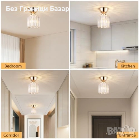 Нова Луксозна кристална плафониера E27 за антре коридор балкон лампа таван, снимка 8 - Лед осветление - 54195947