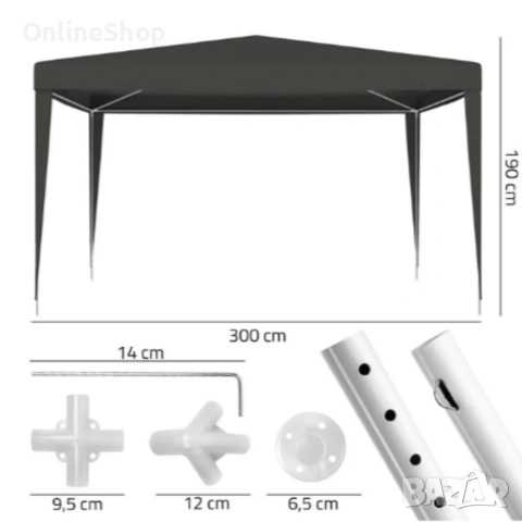 Къмпинг шатра MalTec, 3x3м, сива, стоманена конструкция, водоустойчив, снимка 7 - Градински мебели, декорация  - 54093727