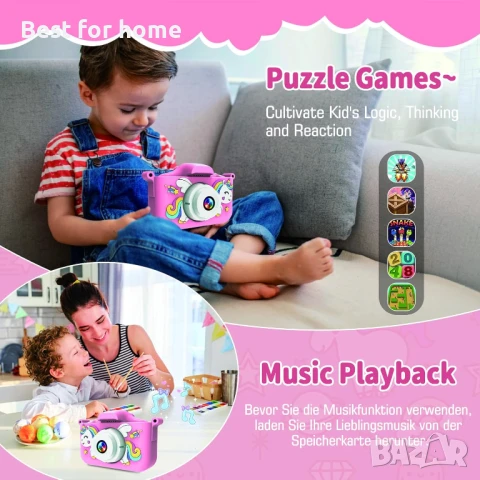 Детска камера MYSTILUCK, 1080P HD цифрова камера за деца с 2.0-инчов екран и 32GB карта, снимка 3 - Други - 51140099